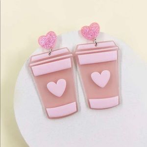 NWT Pink Coffee/Drink Stud Earrings